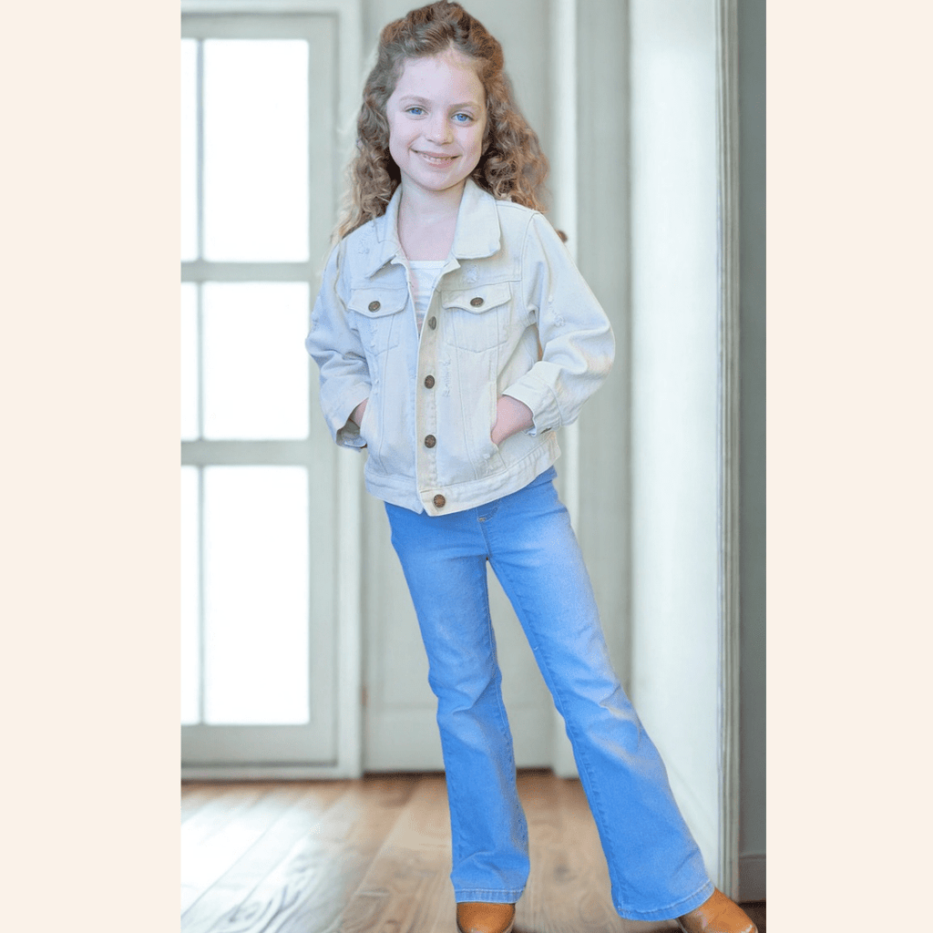 Khaki Distressed Denim Jean Jacket - Child: 3-4T