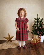 Red Christmas Plaid Smocked Bishop Dress: 12-18M
