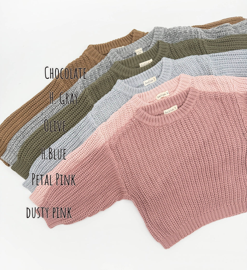 Baby Chunky Knit Braided Sweater | Pastels: Fog / 3-6 months