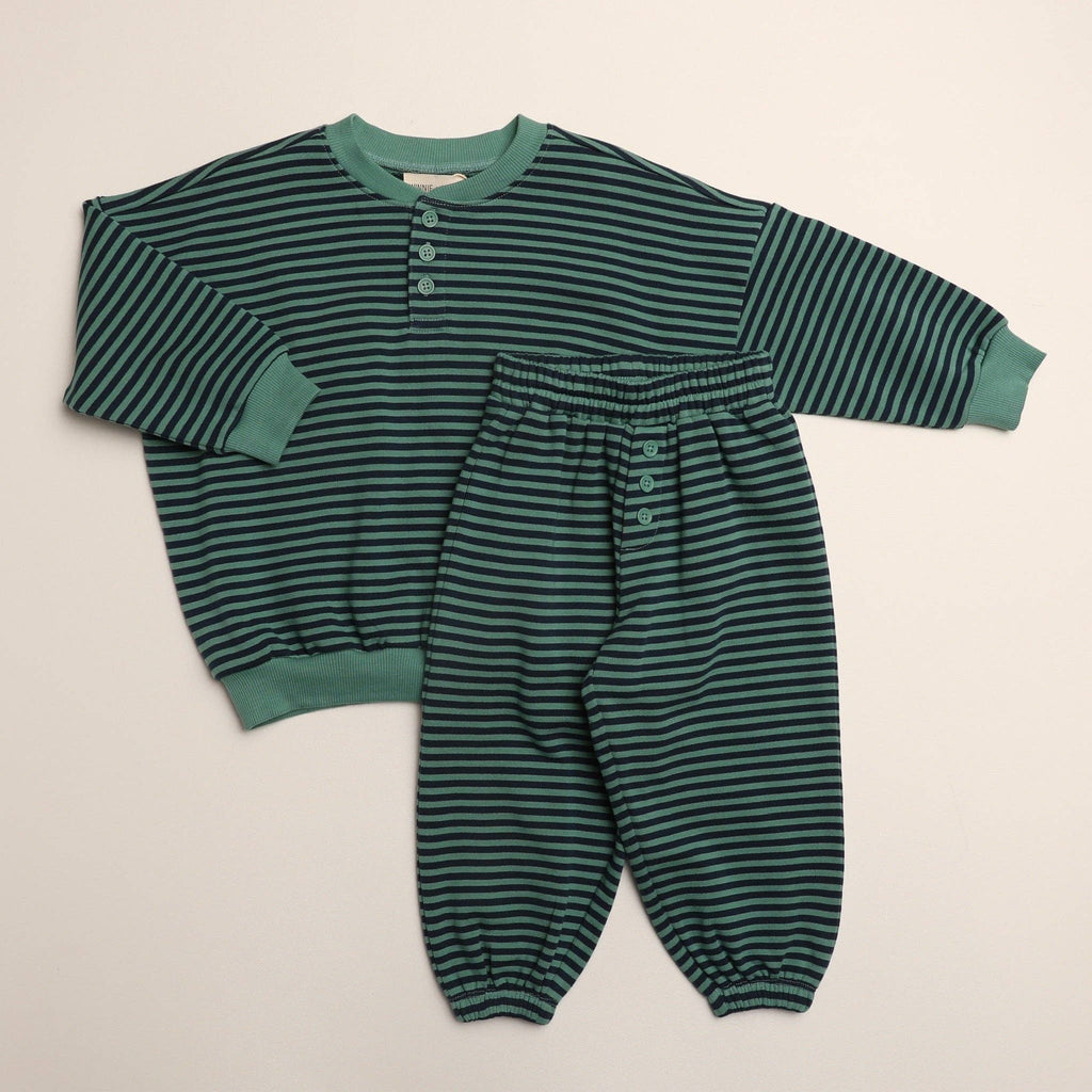 Bailey Set in Green Blue Stripe: 3T