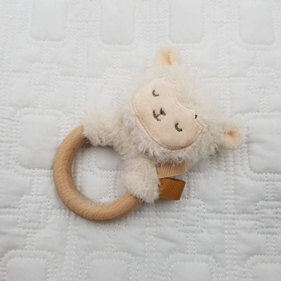 Organic Cotton Sheep Wood Ring Rattle