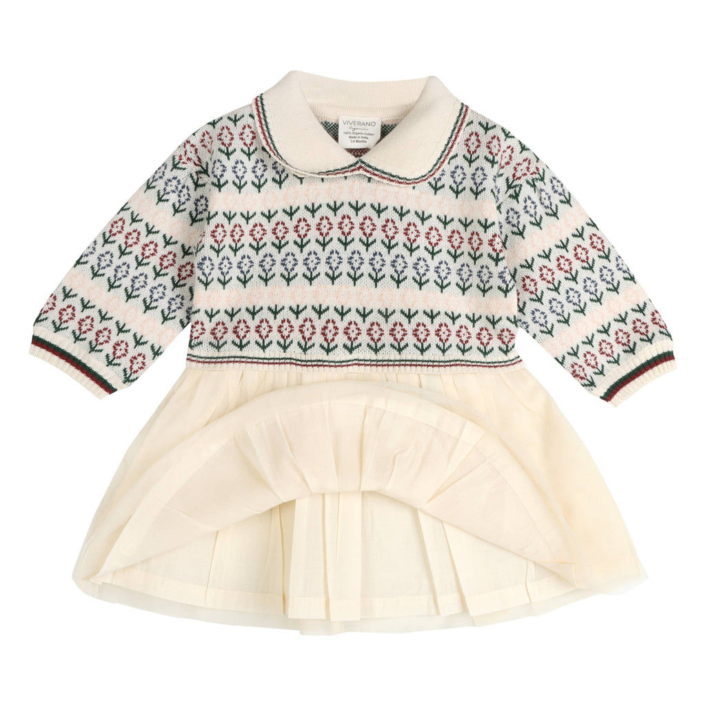 Dahlia Floral Jacquard Knit Baby Tutu Dress (Organic Cotton): Ecru / 6-12M