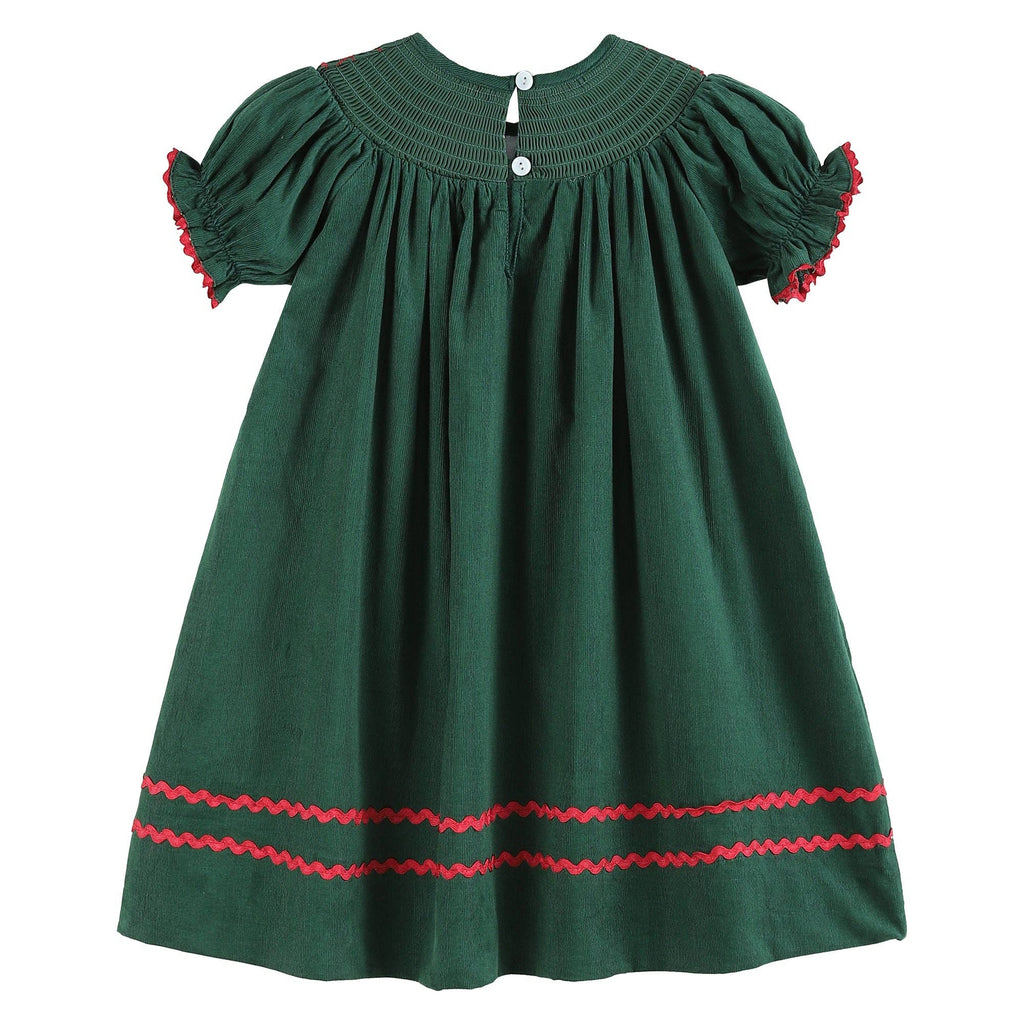 Green Christmas Mistletoe Smocked Bishop Dress: 3T