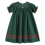 Green Christmas Mistletoe Smocked Bishop Dress: 3T