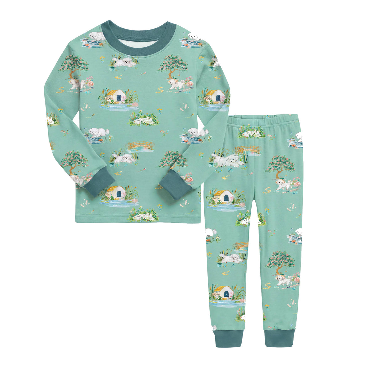 Bamboo Long Sleeve Pajama Set Puppy Lake: XS(12-18M)