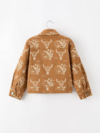 Girls Western Desert Print Brown Denim Jacket With Pockets: 4