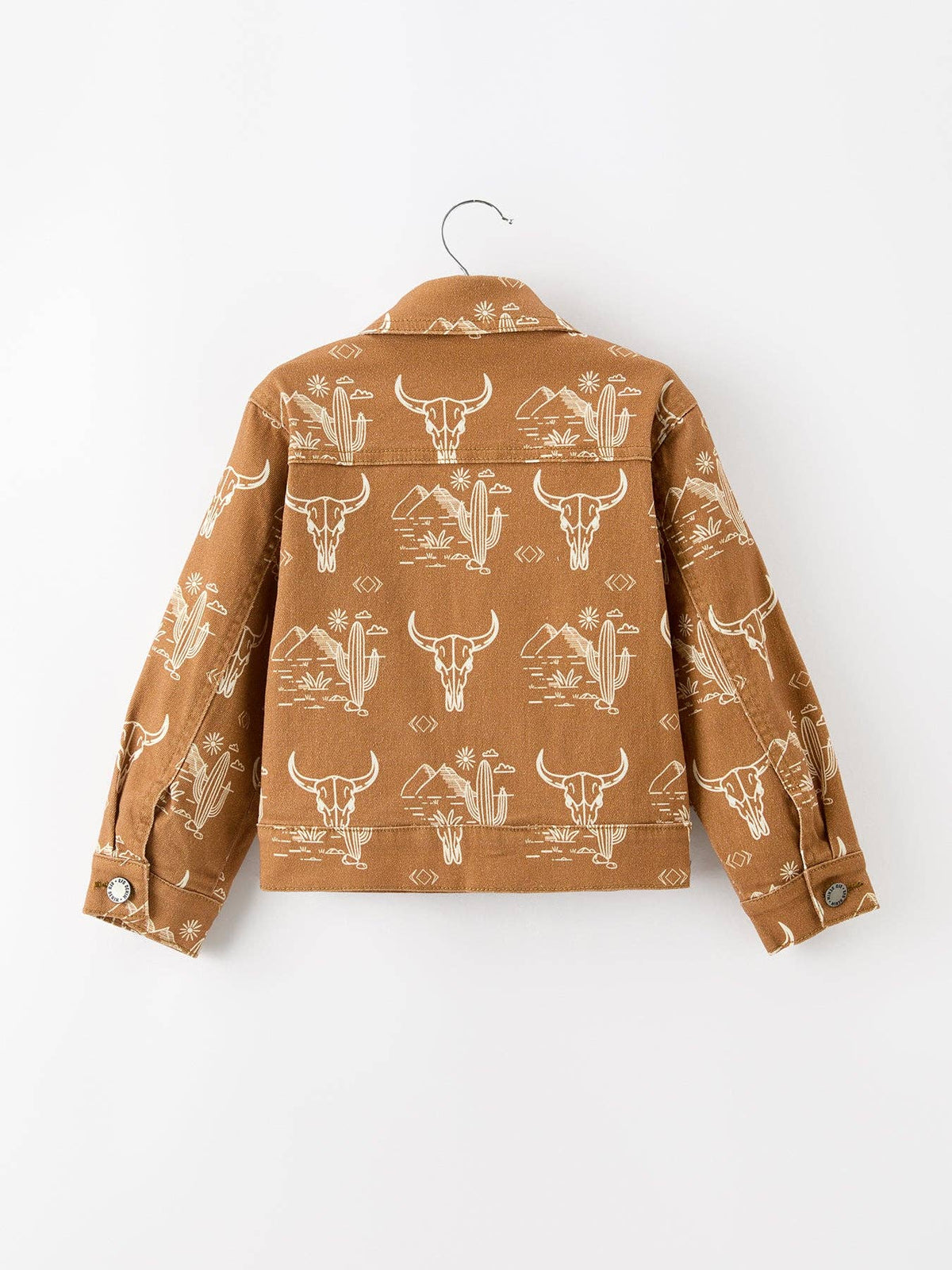 Girls Western Desert Print Brown Denim Jacket With Pockets: 4