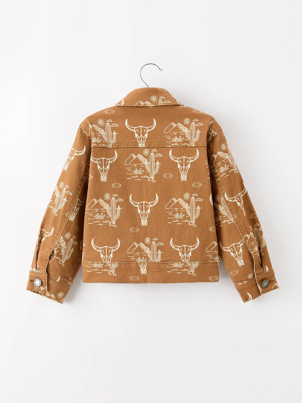 Girls Western Desert Print Brown Denim Jacket With Pockets: 2