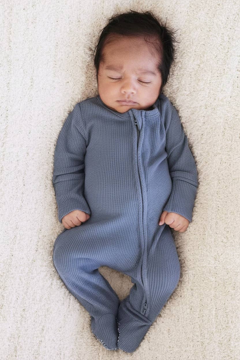 Lake Bamboo Waffle Zipper Footie (Wholesale Blank): Newborn