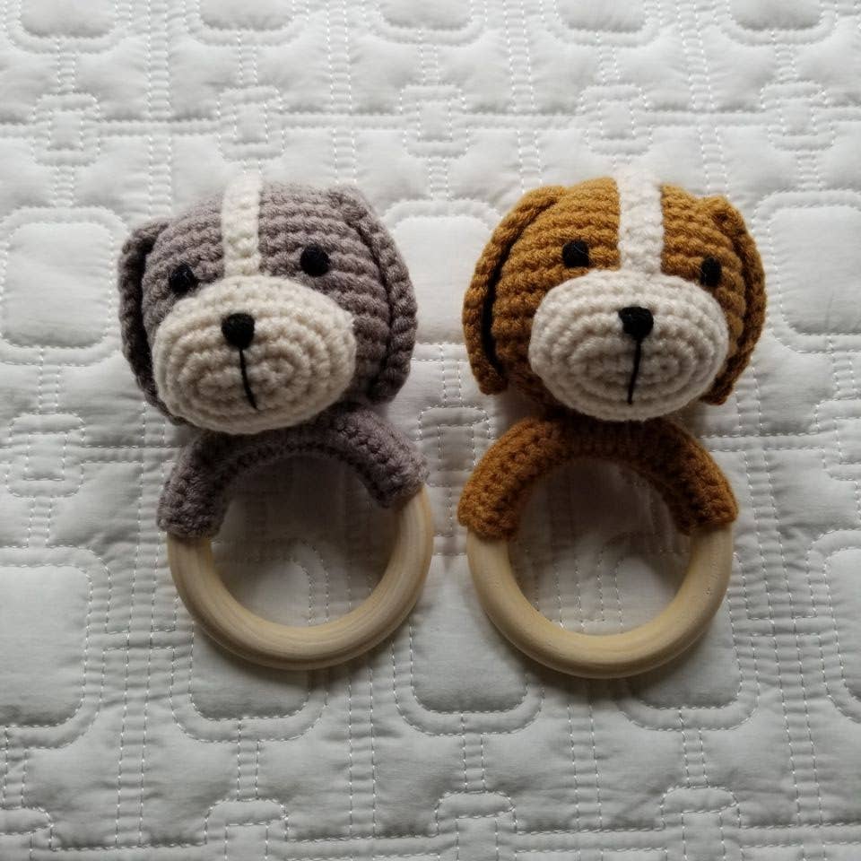 Cotton Knit Dog Rattle - Handmade: Grey