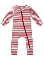 Red Stripe / Ribbed 2-Way Zip Romper: 0 - 3 mo.