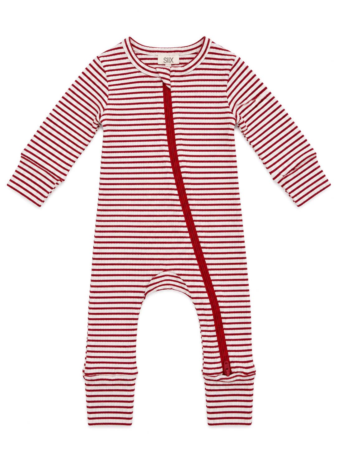 Red Stripe / Ribbed 2-Way Zip Romper: 0 - 3 mo.