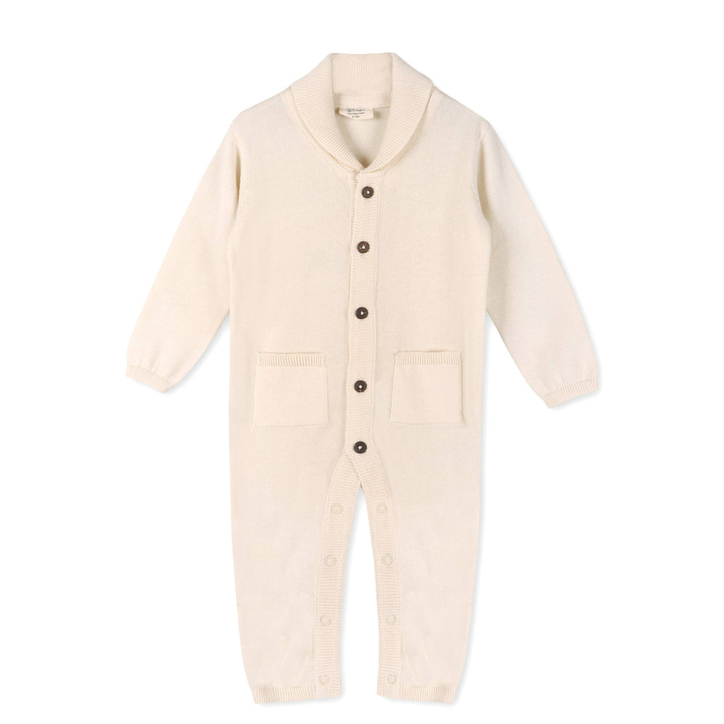 Milan Shawl Sweater Knit Baby Jumpsuit (Organic cotton): Blue / 18-24