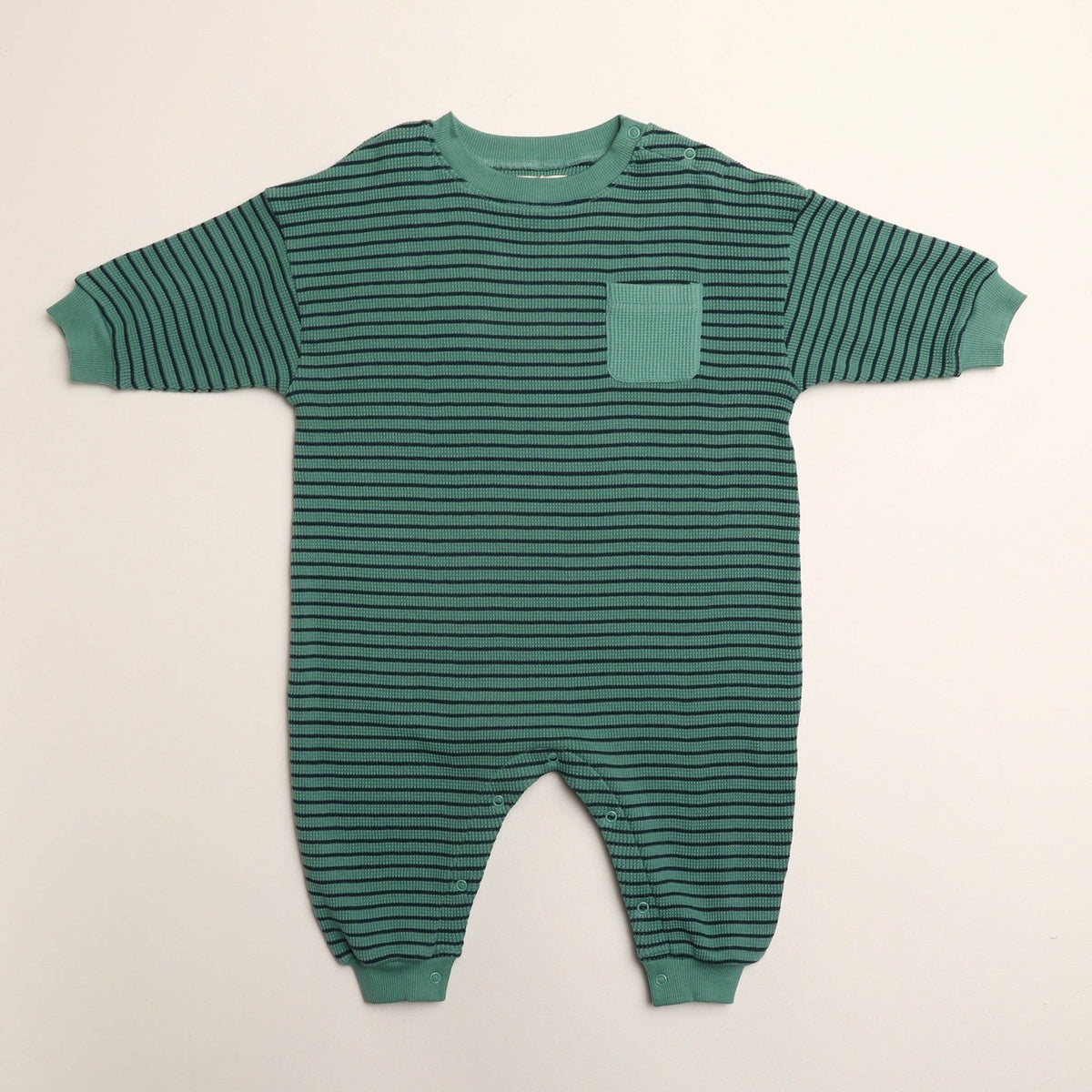 Sammy Romper in Thin Green Stripe: 6-12 Months