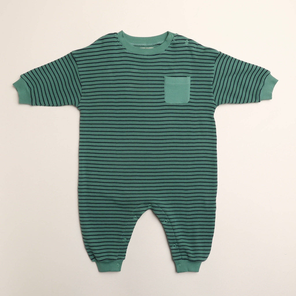 Sammy Romper in Thin Green Stripe: 12-18 Months