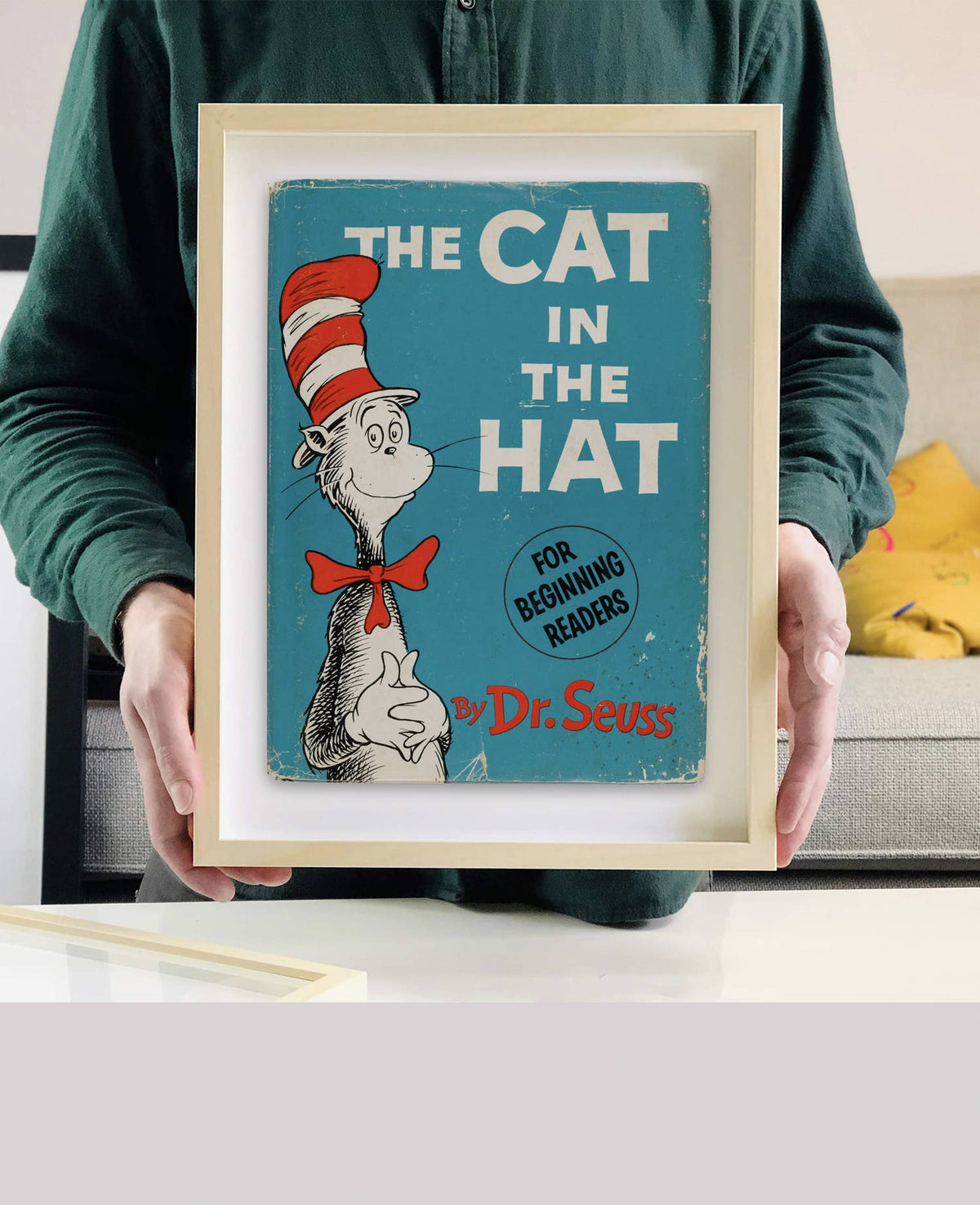 The Cat in the Hat by Dr. Seuss Book Cover Print: Maple Frame / 11×14"
