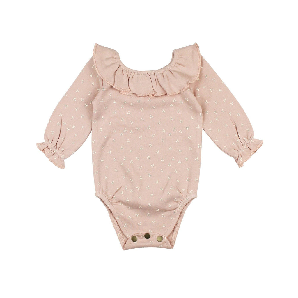 Rosewater Dots | Organic Ruffle Neck Bodysuit: 3-6m