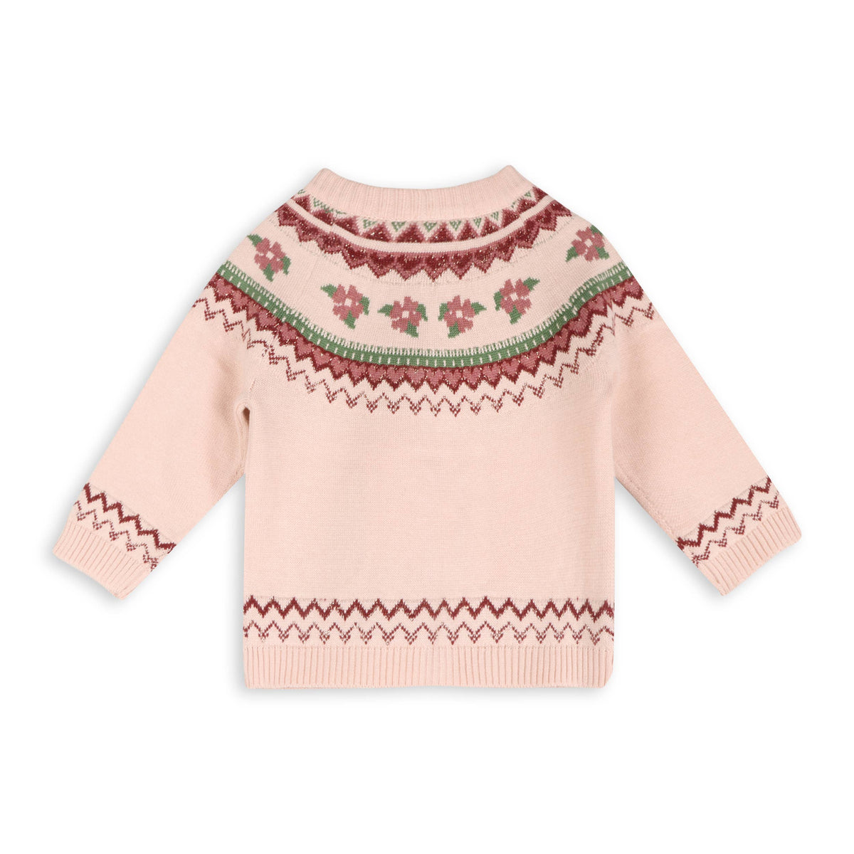 Lily Floral Fair Isle Knit Baby Cardigan (Organic Cotton): Sweet Pink / 12-18M