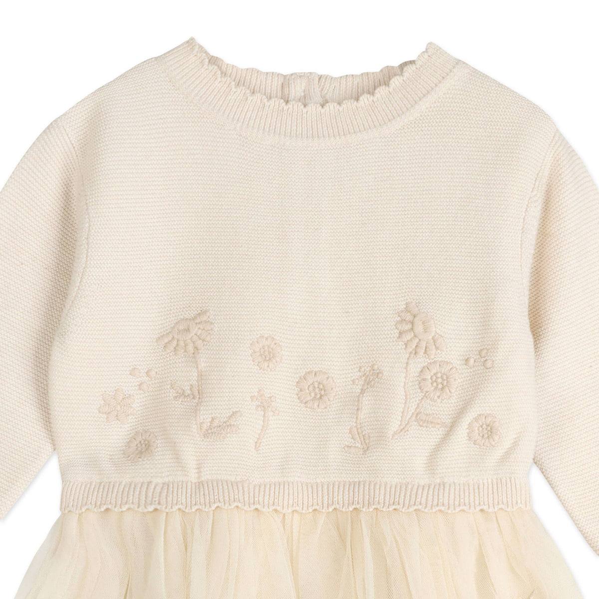 Clara Floral Knit Baby Tutu Dress (Organic Cotton): Ecru / 12-18M