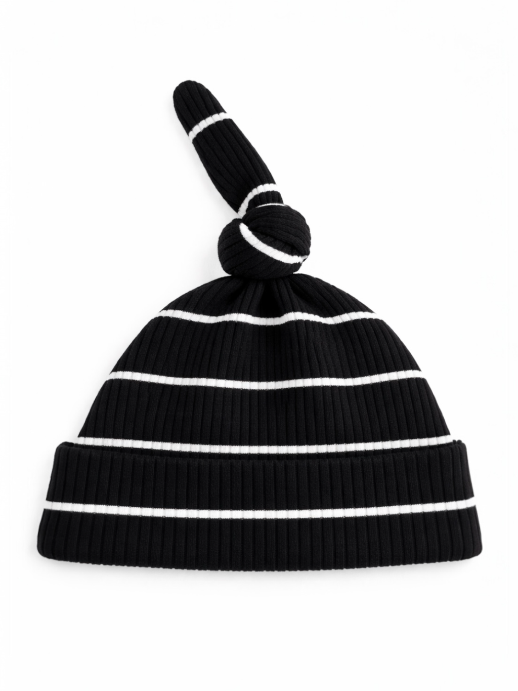 Black/White Stripe / Ribbed Beanie: 0-3M