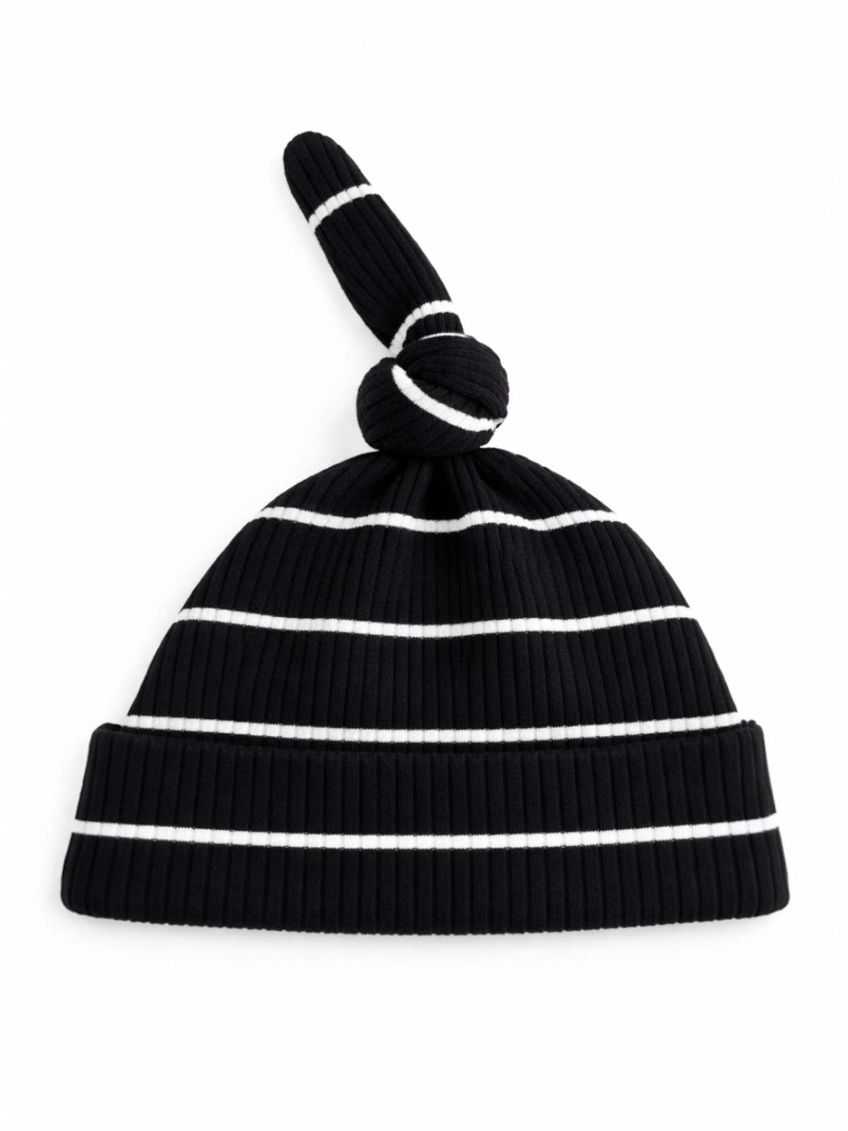 Black/White Stripe / Ribbed Beanie: 0-3M