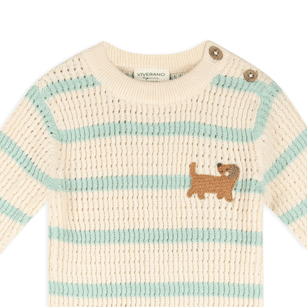 Dog Stripe Textured Knit Baby Jumpsuit (Organic Cotton): Harbor Green Stripe / 6-12M