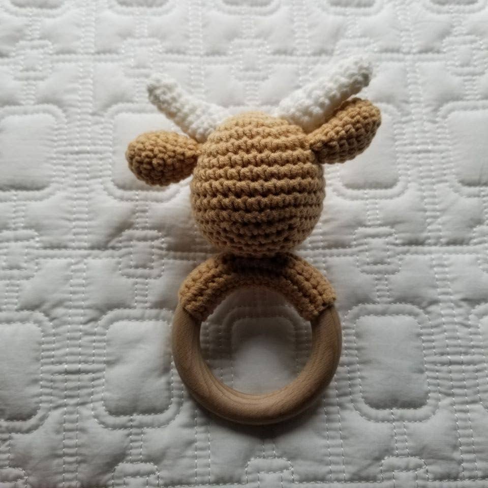 Khaki Highland Cow Hand Crochet Rattle