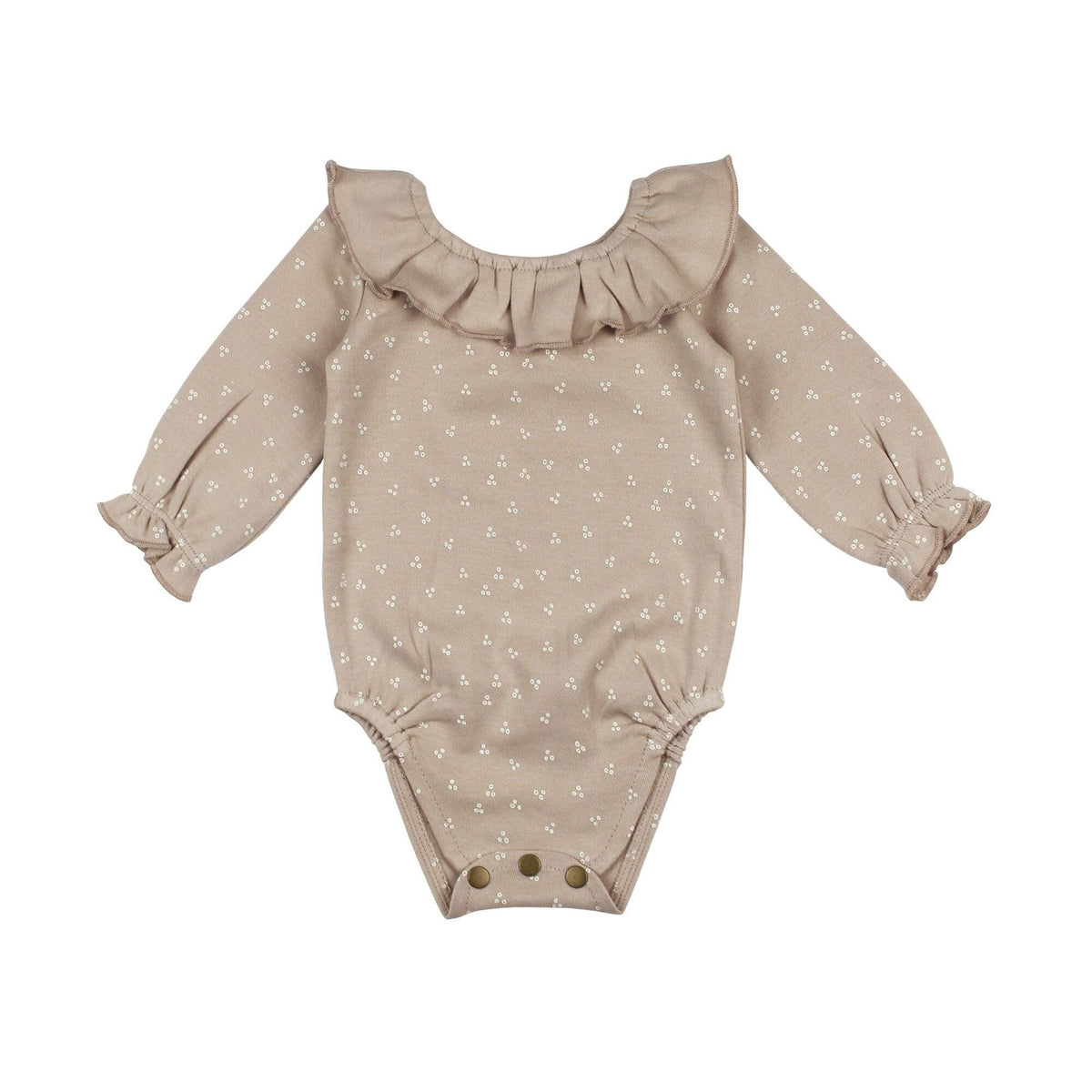Oatmeal Dots | Organic Ruffle Neck Bodysuit: 3-6m