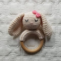 Wood Ring Crochet Bow Bunny Rattle