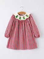Christmas Embroidered Christmas Tree Plaid Girls Dress: 2