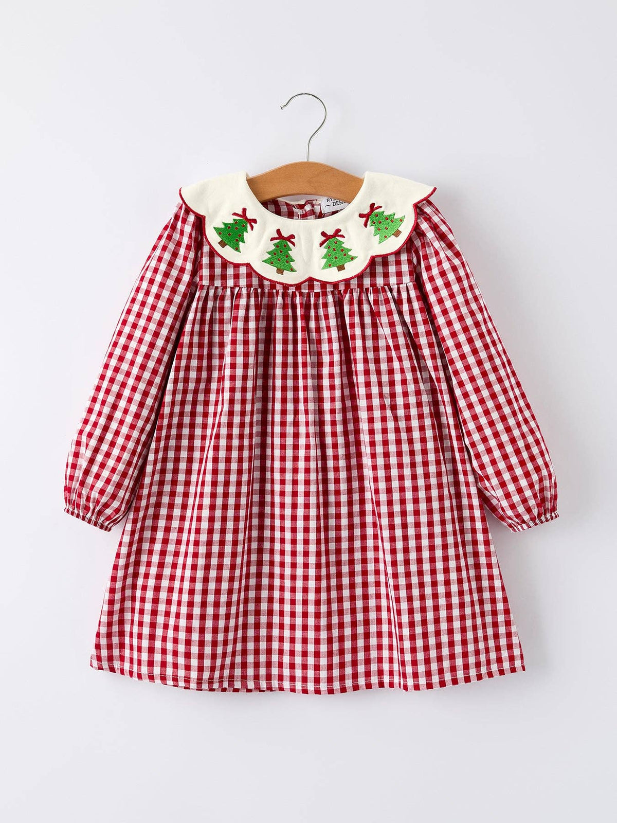 Christmas Embroidered Christmas Tree Plaid Girls Dress: 5