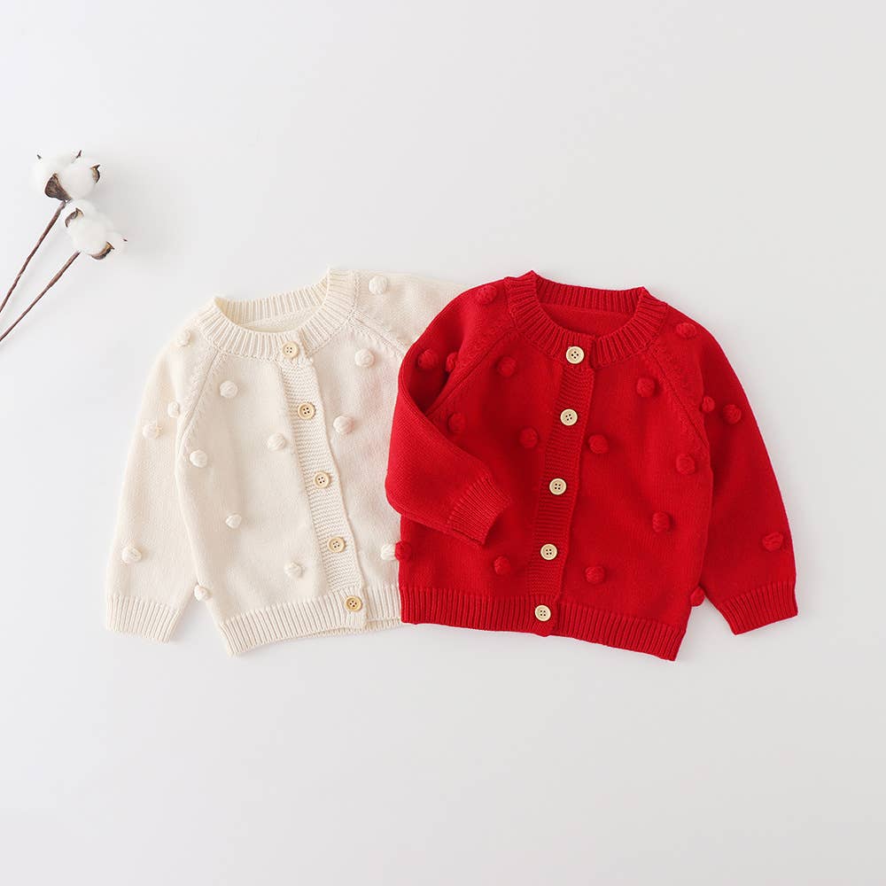 Textured Knit Baby Button Cardigan: White / 18M