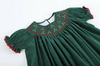 Green Christmas Mistletoe Smocked Bishop Dress: 18-24M