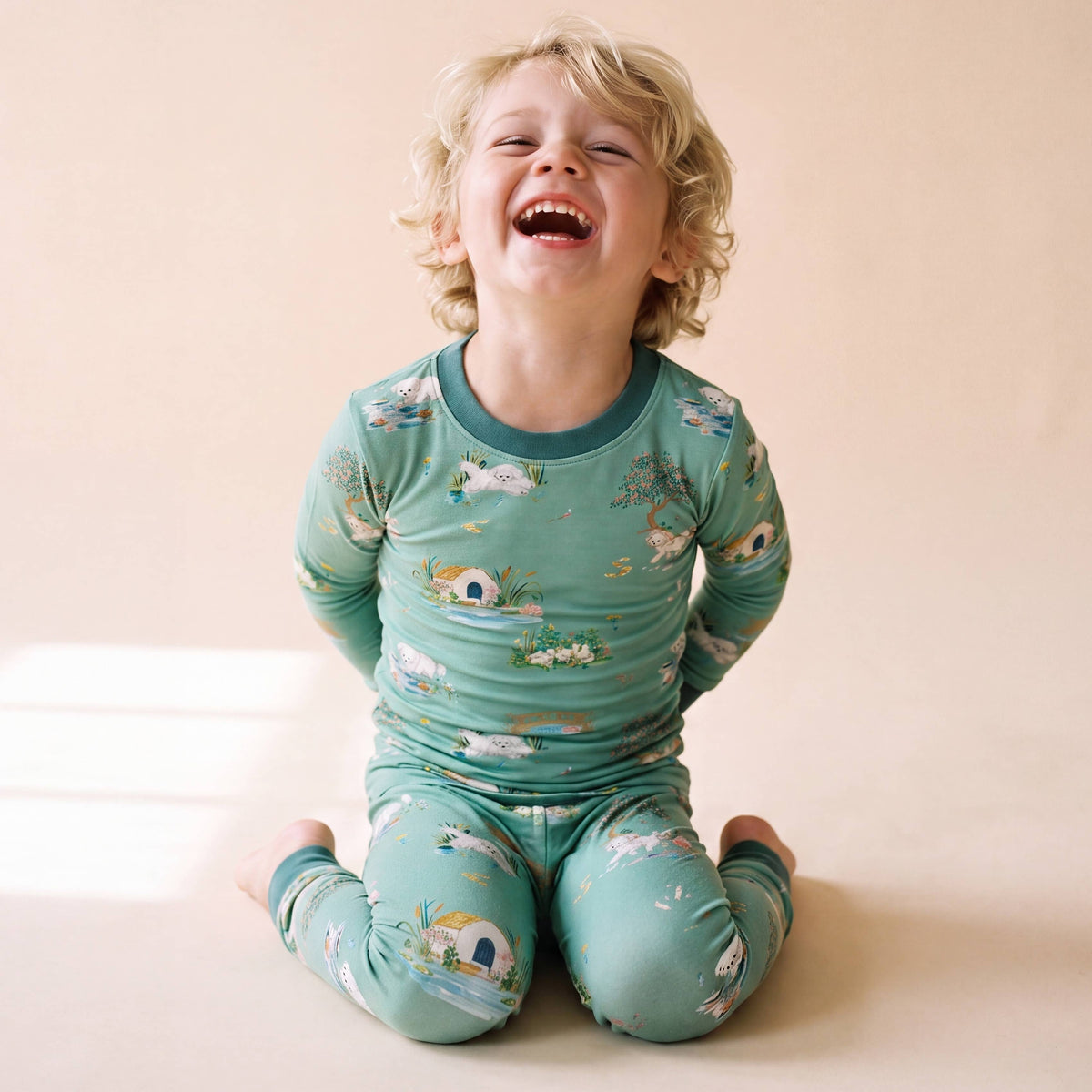 Bamboo Long Sleeve Pajama Set Puppy Lake: XS(12-18M)