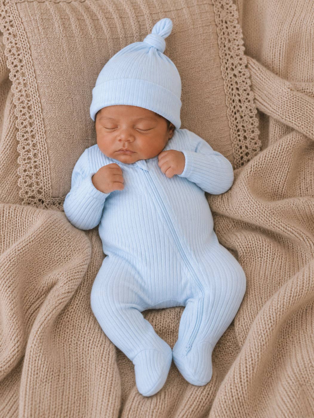Baby Blue / Ribbed 2-Way Zip Footie: 3 - 6 mo.