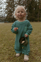 Sammy Romper in Thin Green Stripe: 12-18 Months