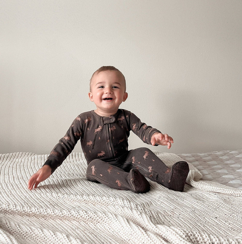 Bark Moose | Organic Cozy Zipper Footie: 3-6m