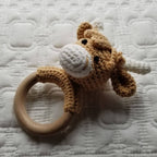 Khaki Highland Cow Hand Crochet Rattle