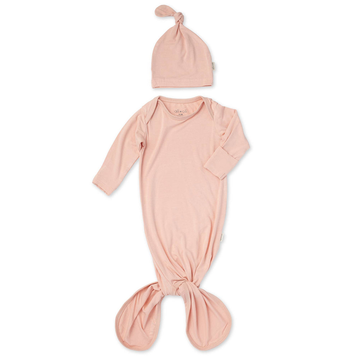 Ali+Oli Bamboo Layette Knotted Gown and Beanie for Newborns: Taupe