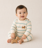 Dog Stripe Textured Knit Baby Jumpsuit (Organic Cotton): Harbor Green Stripe / 3-6M