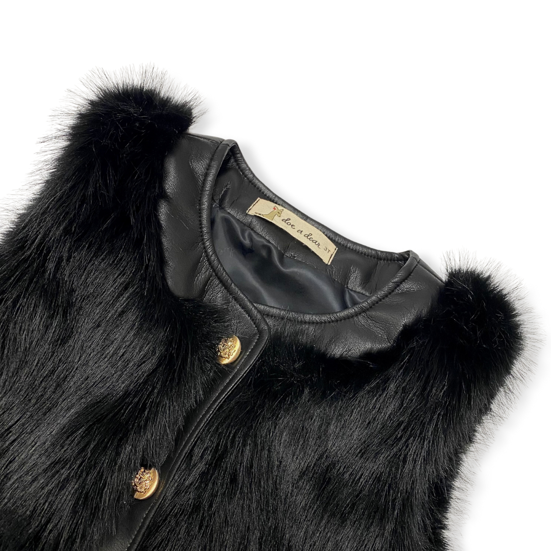 17119 Leather Trimmed Faux Fur Vest PINK / 3T