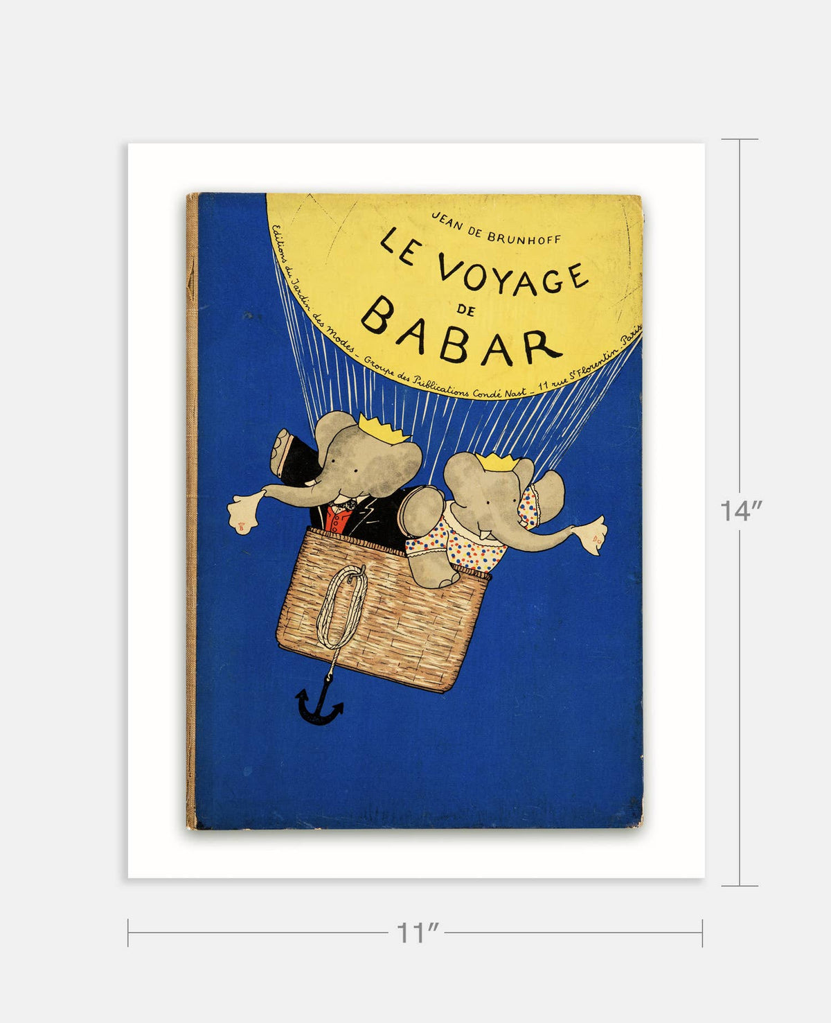 Le Voyage de Babar by Jean de Brunchoff Book Cover Print: Maple Frame / 11×14"