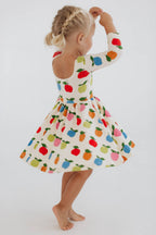 3/4 Sleeve Twirl Dress in Colorful Apples: Apples / 4