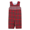 Red and Green Christmas Plaid Smocked Overalls: 2T
