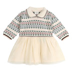 Dahlia Floral Jacquard Knit Baby Tutu Dress (Organic Cotton): Ecru / 6-12M