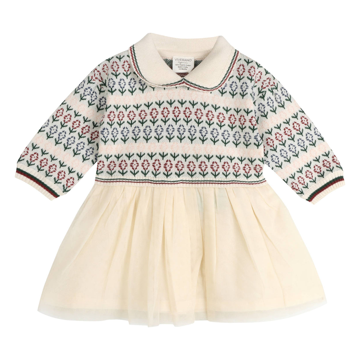 Dahlia Floral Jacquard Knit Baby Tutu Dress (Organic Cotton): Ecru / 18-24M