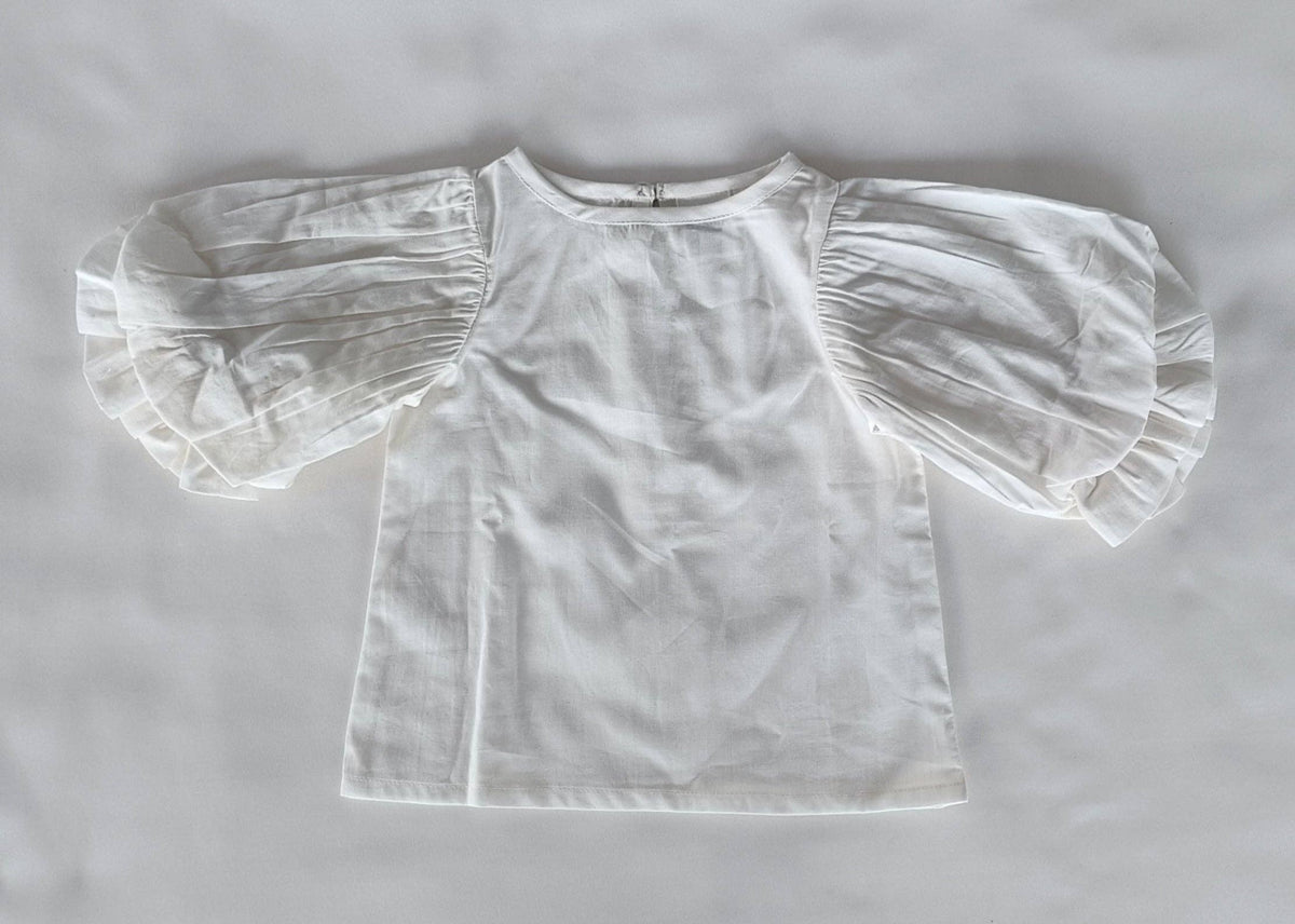 Solid White Color Puff Sleeves Ruffled Top: 18-24 month