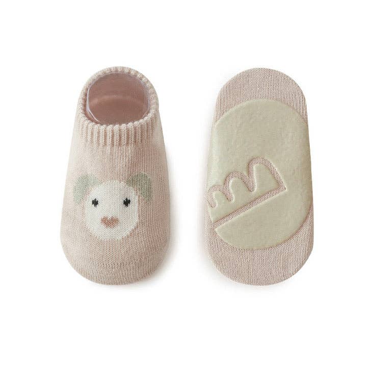 MyKids-USA® Kids Girl Embroidered Pattern Non-Slip Floor Soft Socks: Khaki / M (1-3Y)
