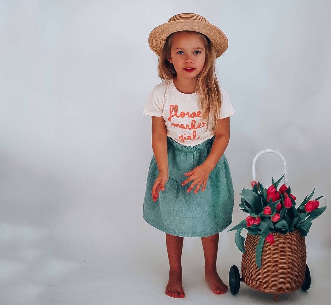 FLOWER MARKET GIRL | Kids Tee: Peach / 4-5Y / WHITE