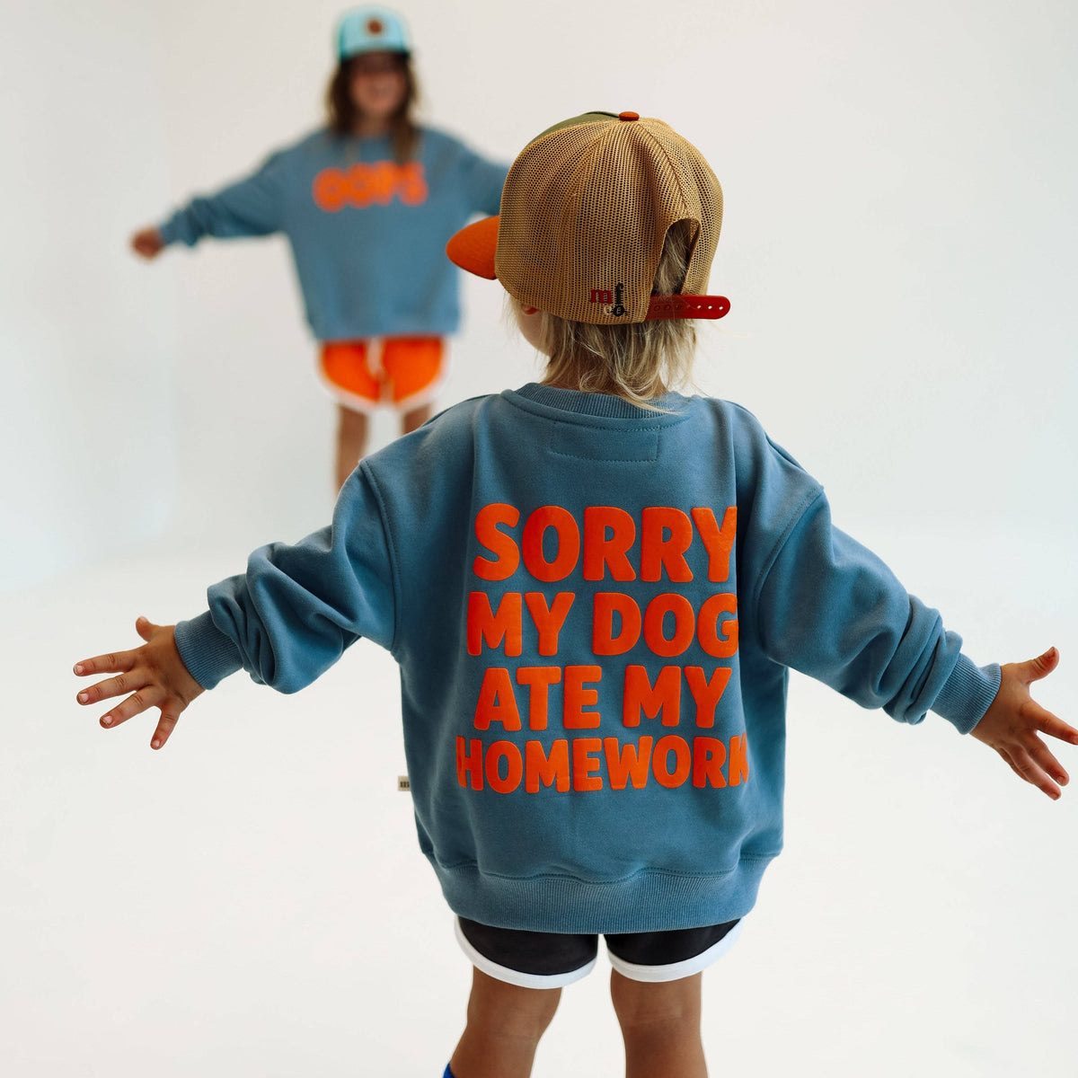 SORRY, MY DOG ATE MY HOMEWORK | DUSTY BLUE | oversized drop shoulder | KIDS: DUSTY BLUE / 4-6 PULLOVER